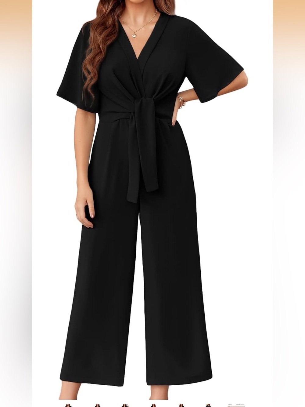Women’s Black V-Neck Tie-Waist Jumpsuit - NWT- Size M